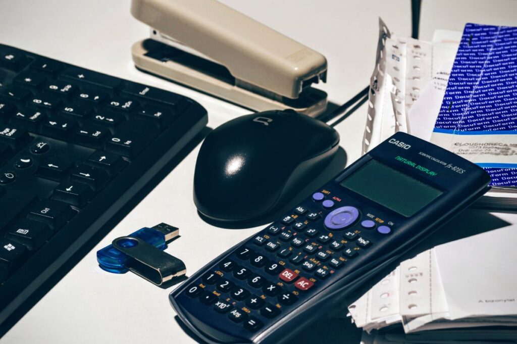 Bookkeeping records with calculator